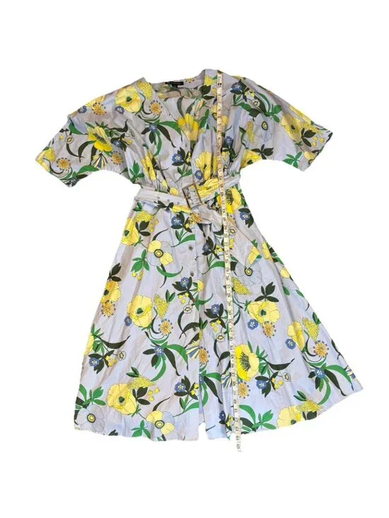 INC Mabel Poplin Belted Midi Dress Sz S Blue/Multicolor Floral Bouquet Spring - Picture 10 of 12